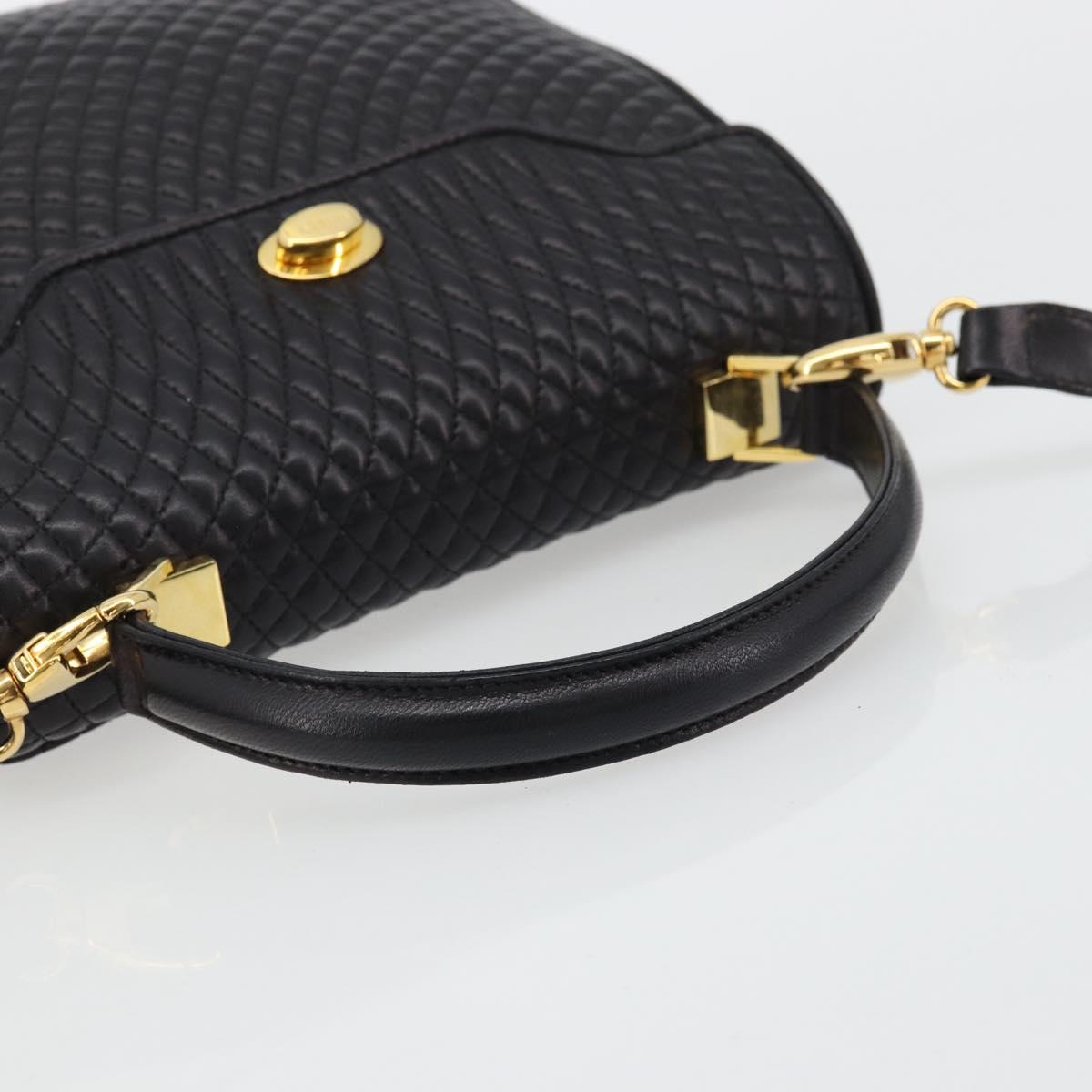 BALLY Quilted Hand Bag Leather 2way Black Gold Auth BA12213A