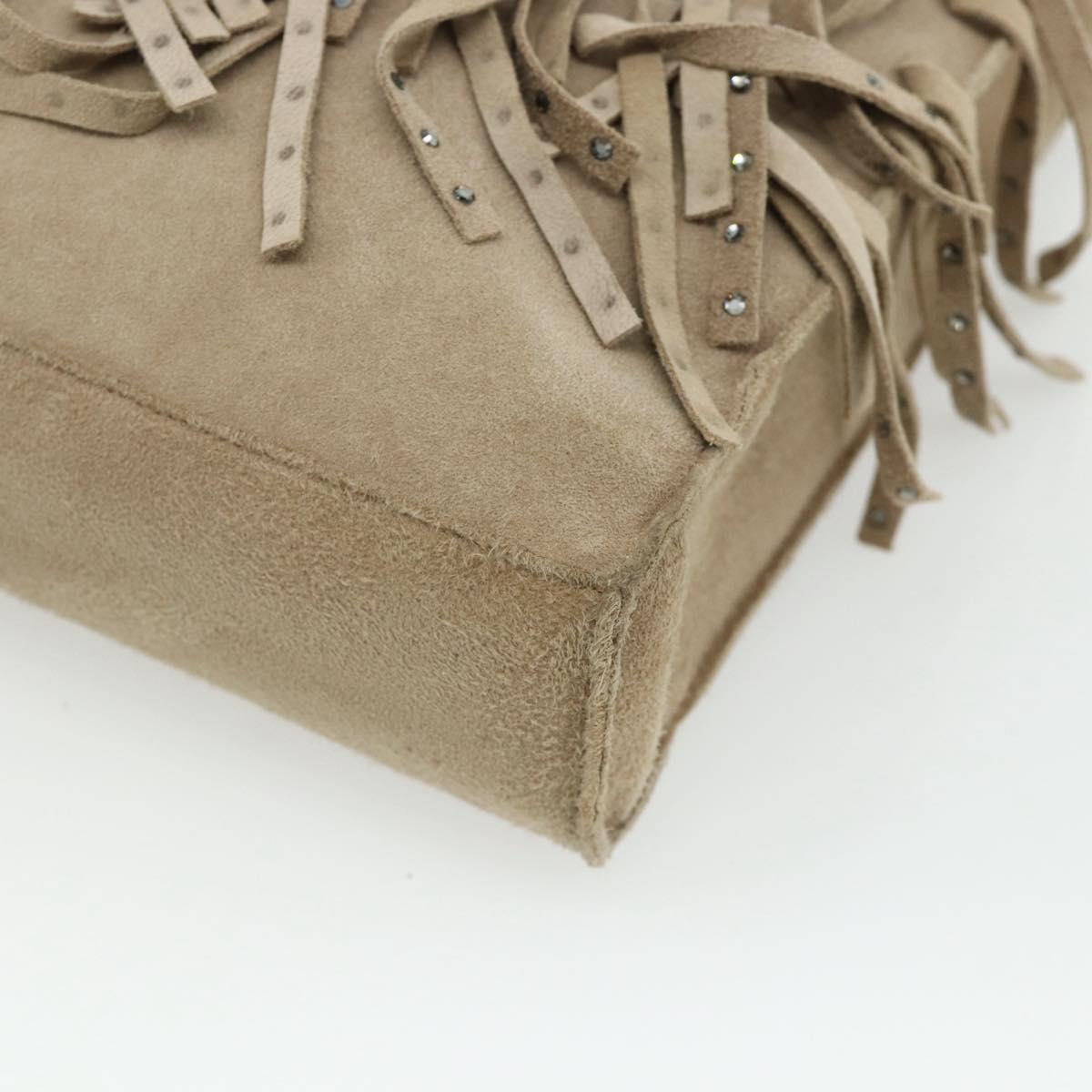 CHANEL Hand Bag Suede Beige Silver CC Auth BA12233