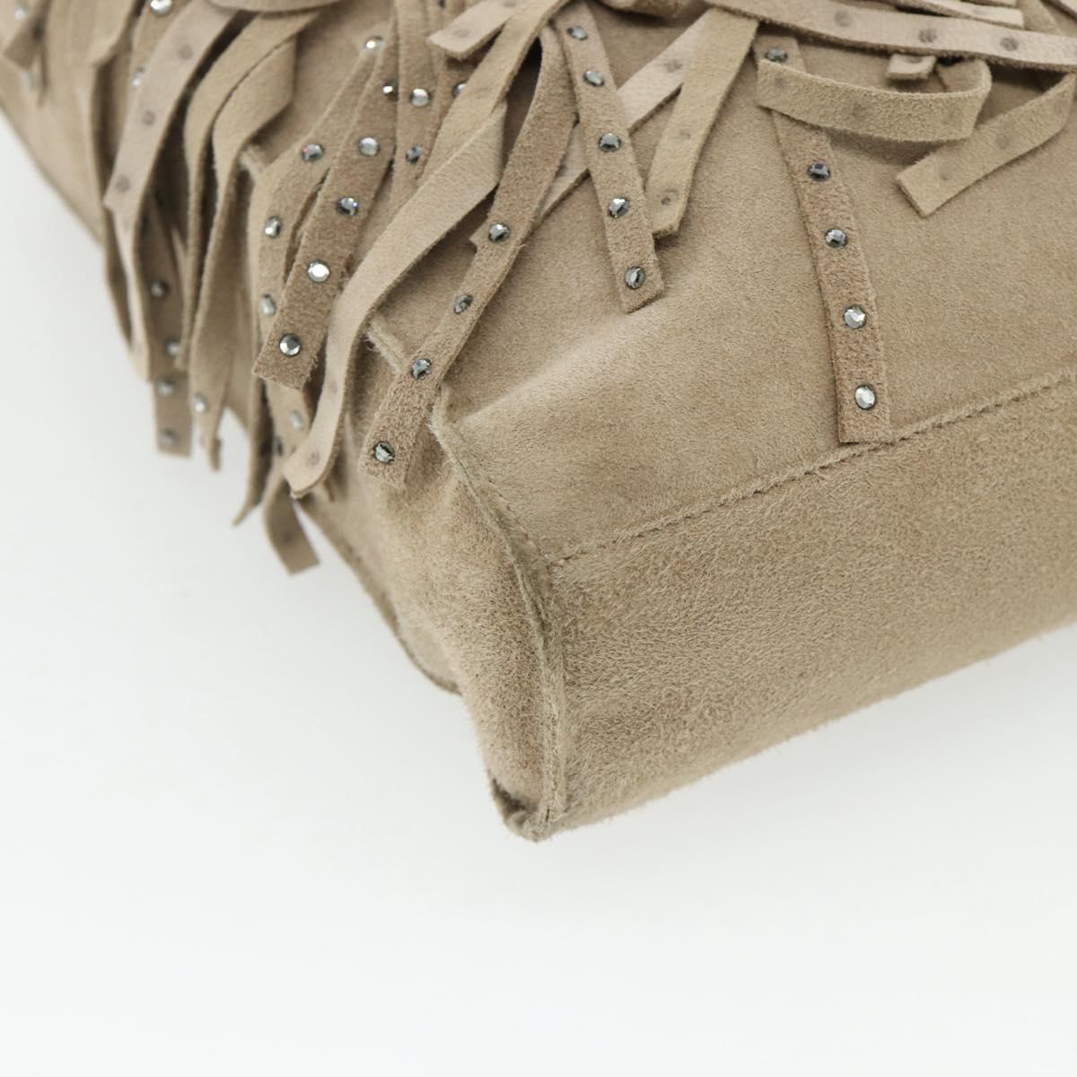 CHANEL Hand Bag Suede Beige Silver CC Auth BA12233