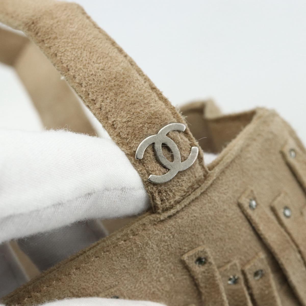 CHANEL Hand Bag Suede Beige Silver CC Auth BA12233