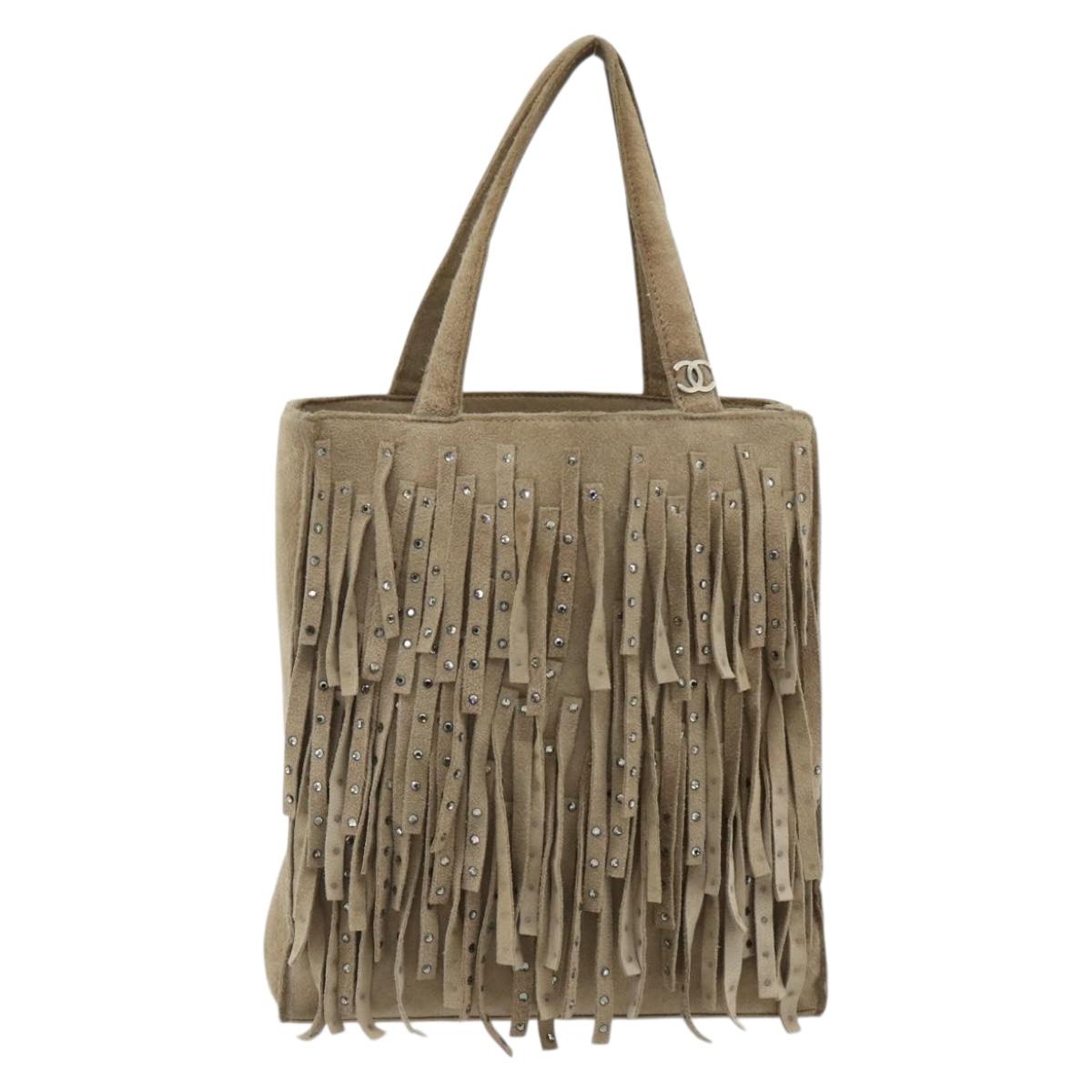 CHANEL Hand Bag Suede Beige Silver CC Auth BA12233