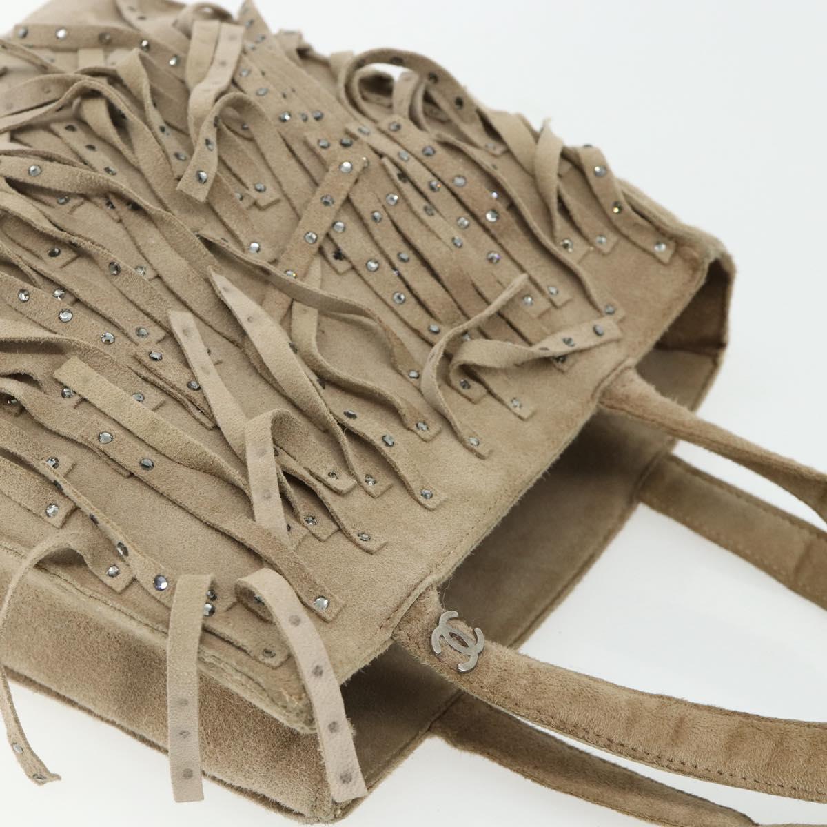 CHANEL Hand Bag Suede Beige Silver CC Auth BA12233