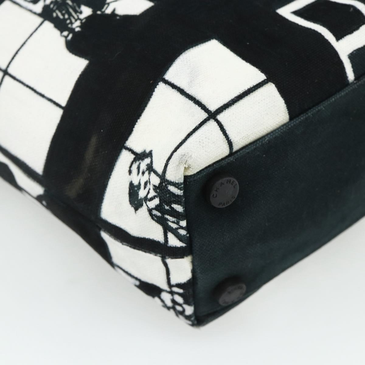 CHANEL Windows Line Tote Bag Canvas Black Gold CC Auth BA12234