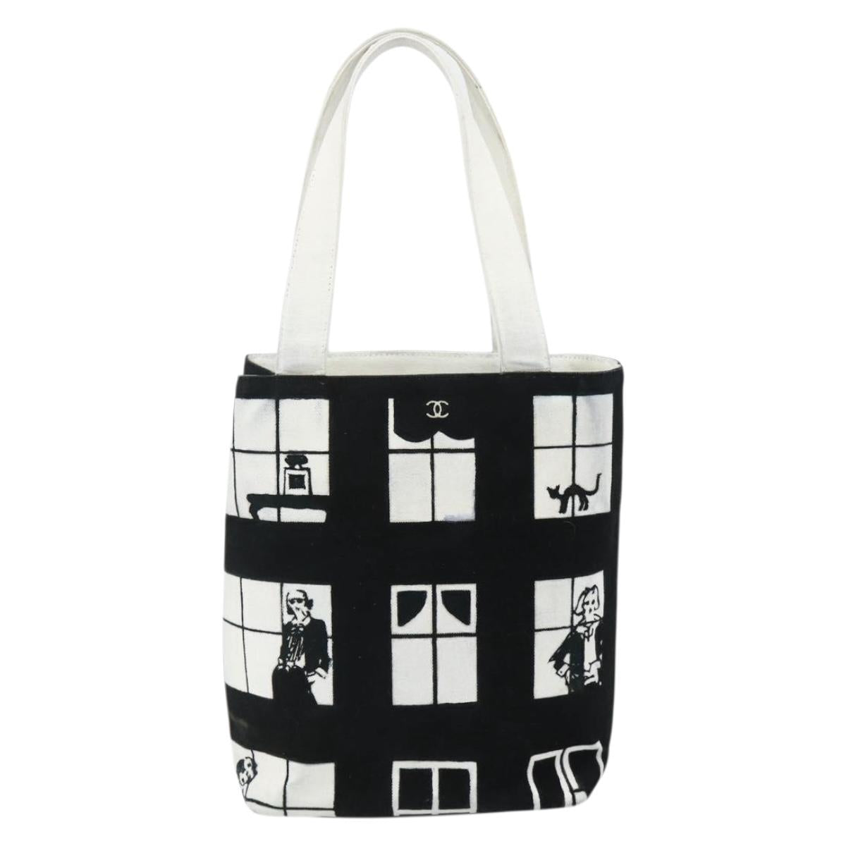 CHANEL Windows Line Tote Bag Canvas Black Gold CC Auth BA12234