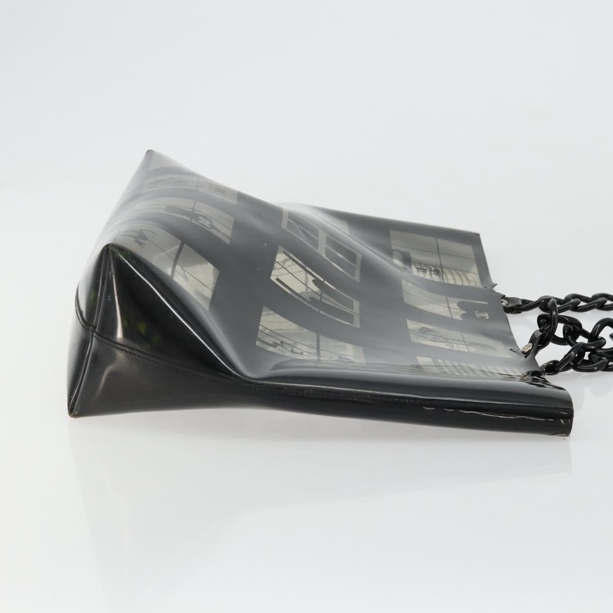 CHANEL Windows Line Chain Shoulder Tote Bag Vinyl Black Silver CC Auth BA12235