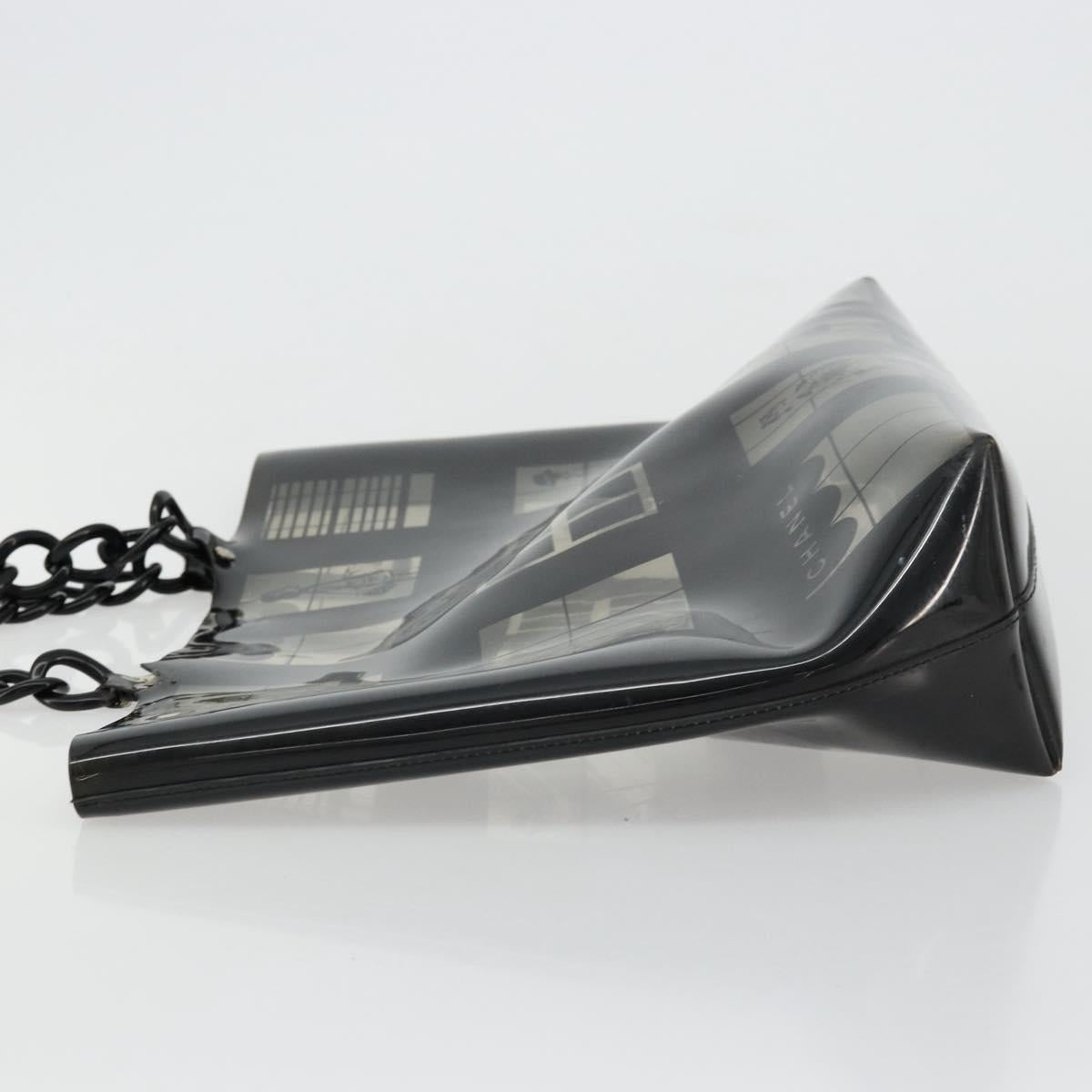 CHANEL Windows Line Chain Shoulder Tote Bag Vinyl Black Silver CC Auth BA12235