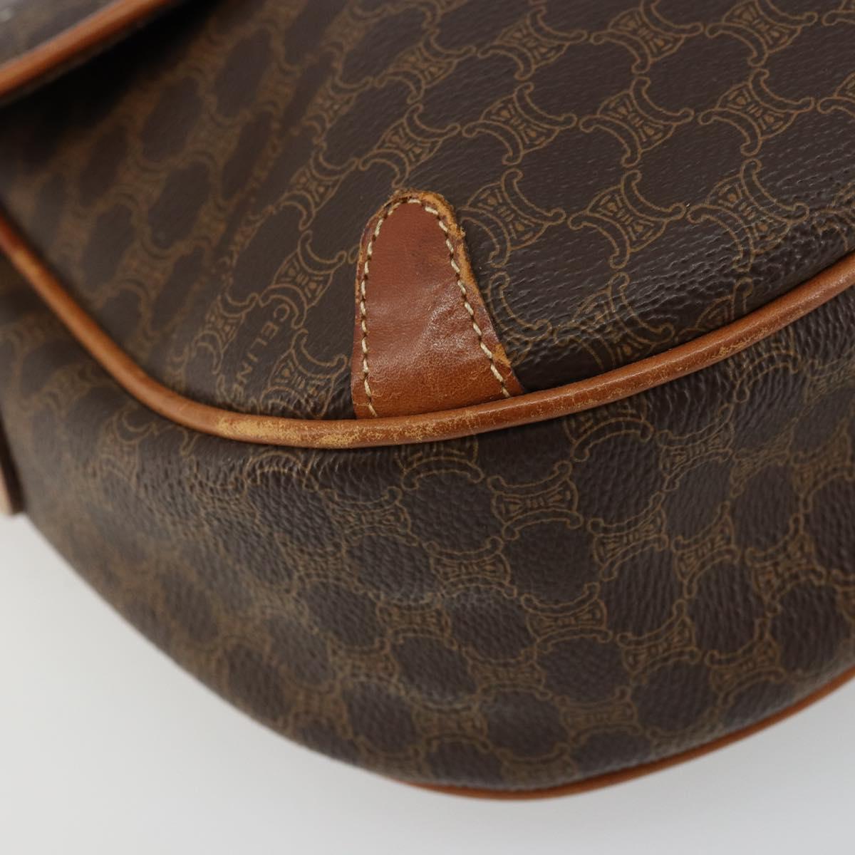 CELINE Macadam Canvas Shoulder Bag PVC Leather Brown Gold Auth BA12236