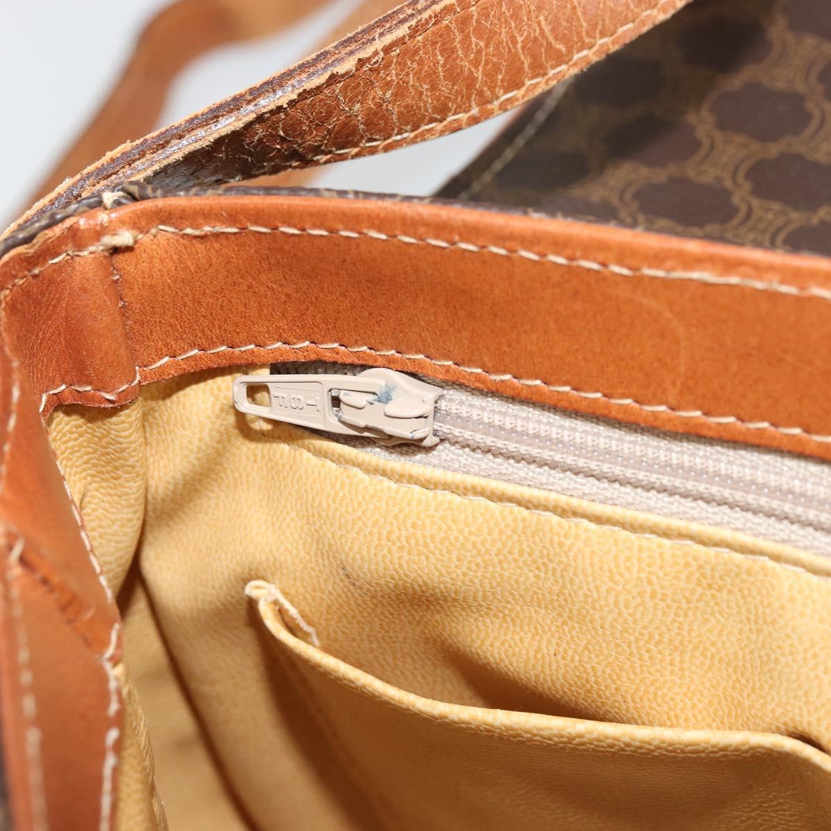 CELINE Macadam Canvas Shoulder Bag PVC Leather Brown Gold Auth BA12236