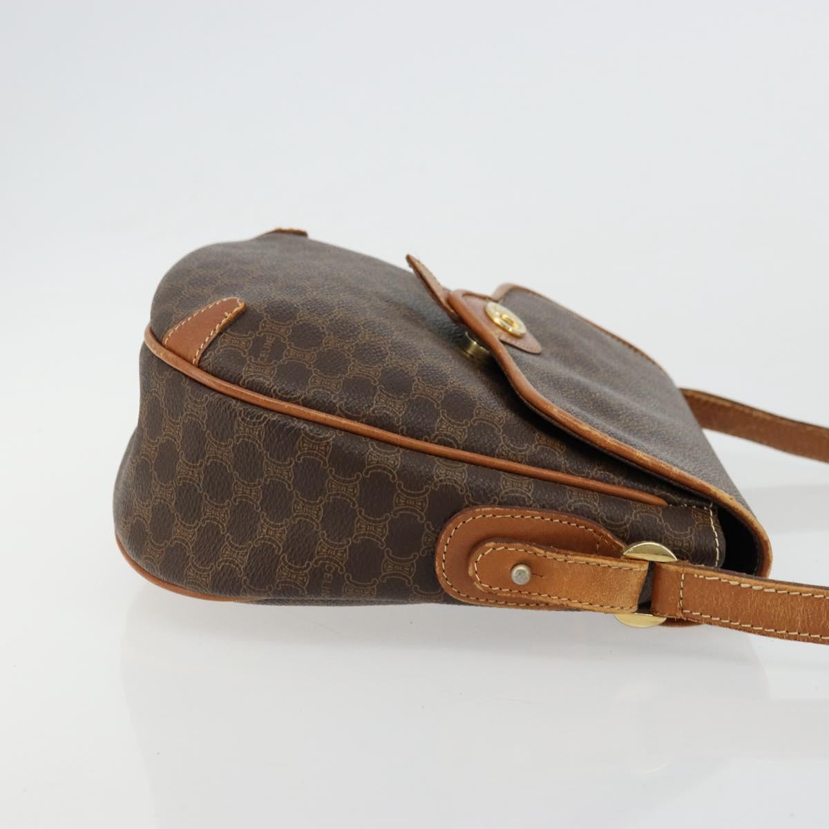 CELINE Macadam Canvas Shoulder Bag PVC Leather Brown Gold Auth BA12236