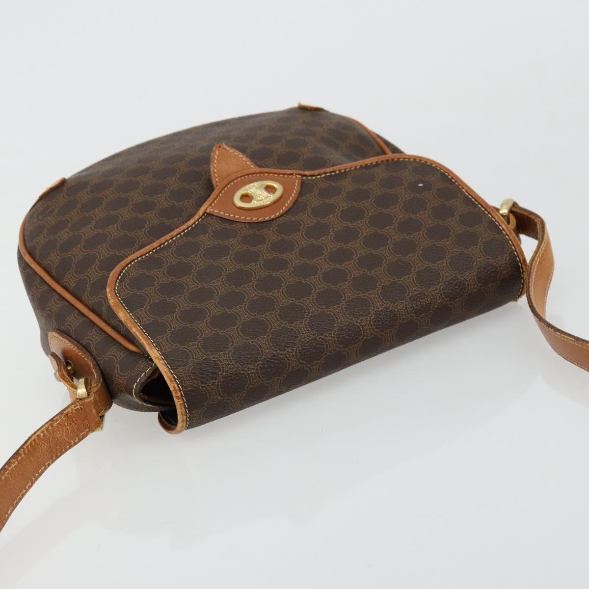 CELINE Macadam Canvas Shoulder Bag PVC Leather Brown Gold Auth BA12236