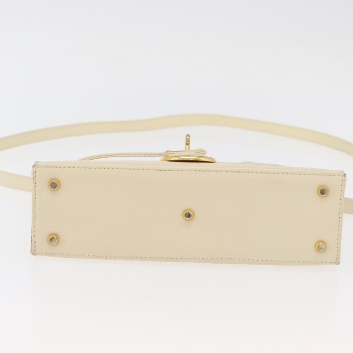 Gianni Versace Hand Bag Leather 2way White Gold Auth BA12237A
