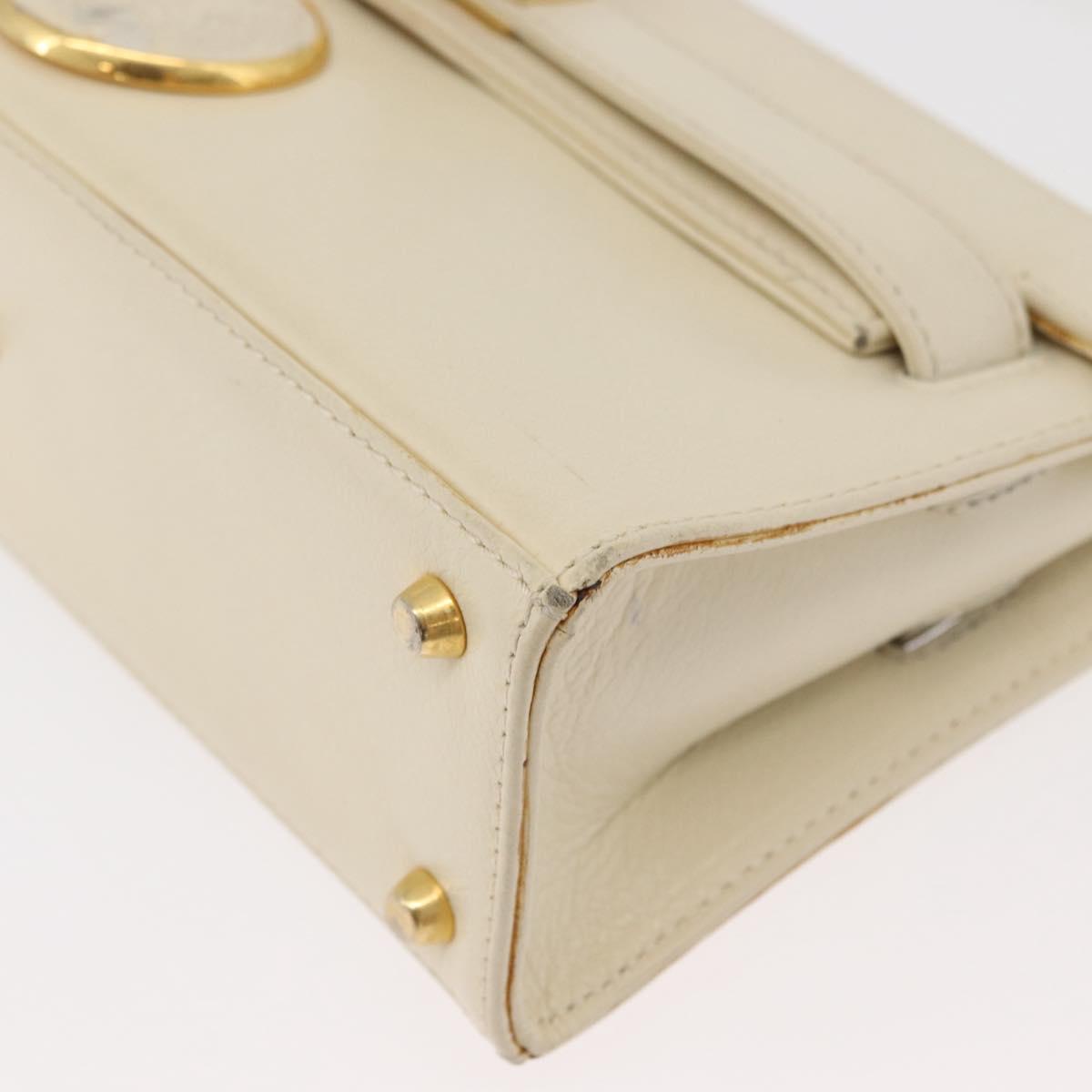 Gianni Versace Hand Bag Leather 2way White Gold Auth BA12237A