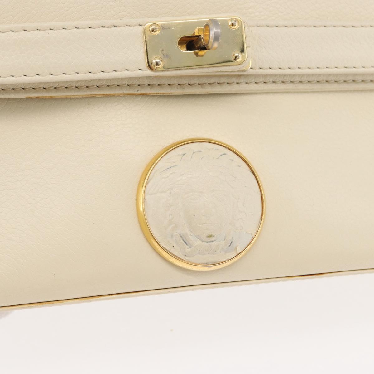 Gianni Versace Hand Bag Leather 2way White Gold Auth BA12237A