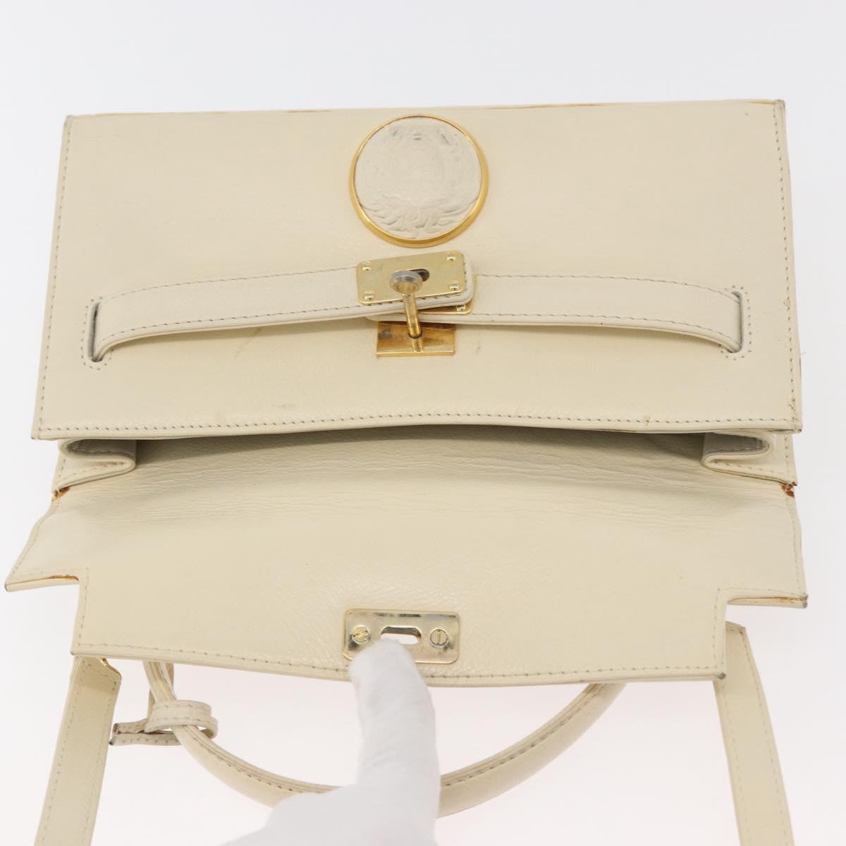 Gianni Versace Hand Bag Leather 2way White Gold Auth BA12237A