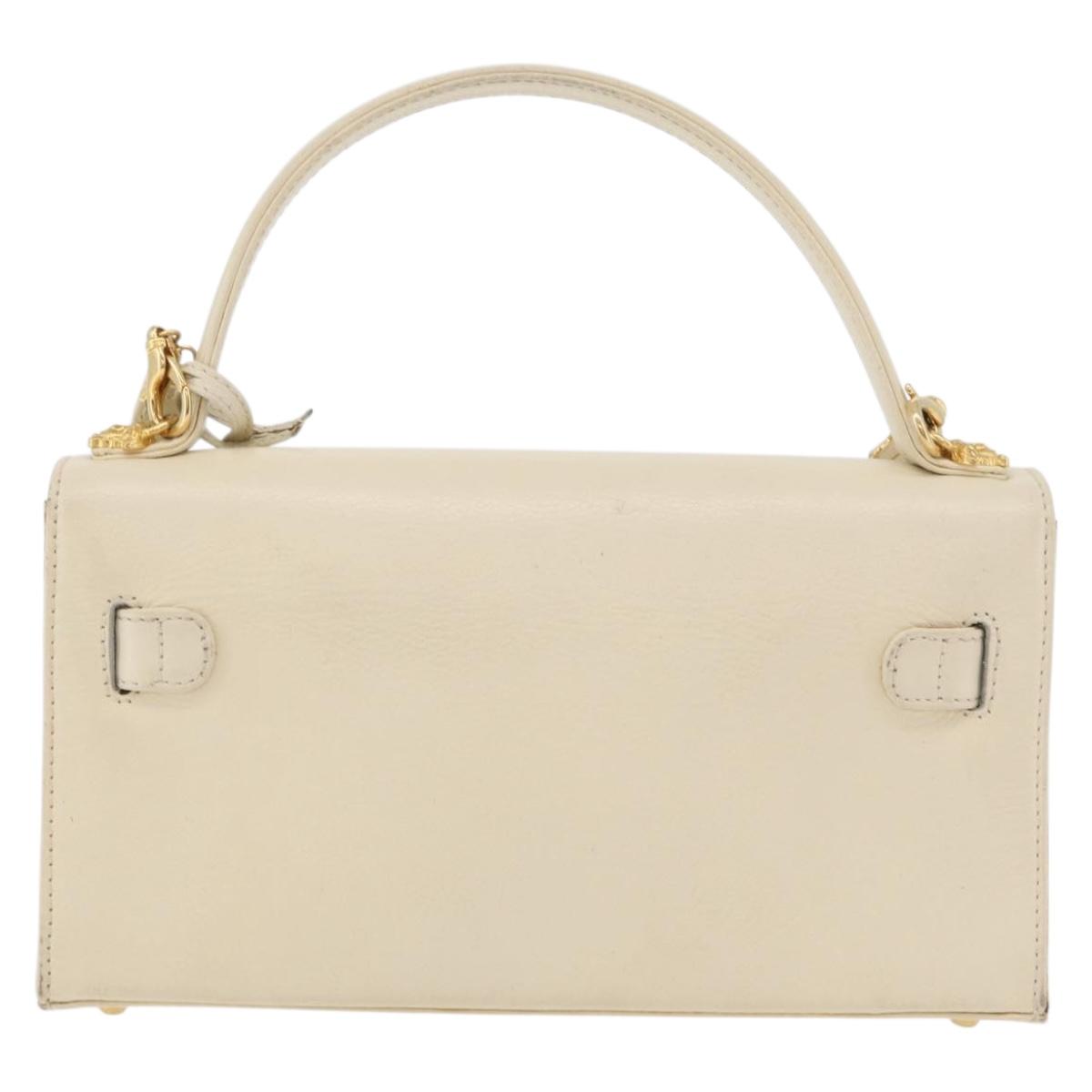 Gianni Versace Hand Bag Leather 2way White Gold Auth BA12237A