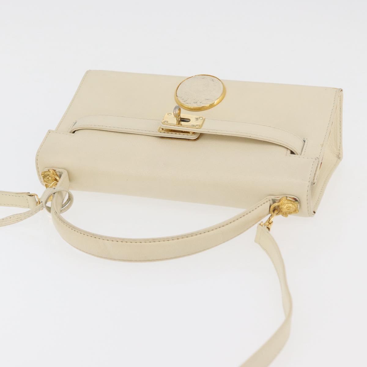 Gianni Versace Hand Bag Leather 2way White Gold Auth BA12237A