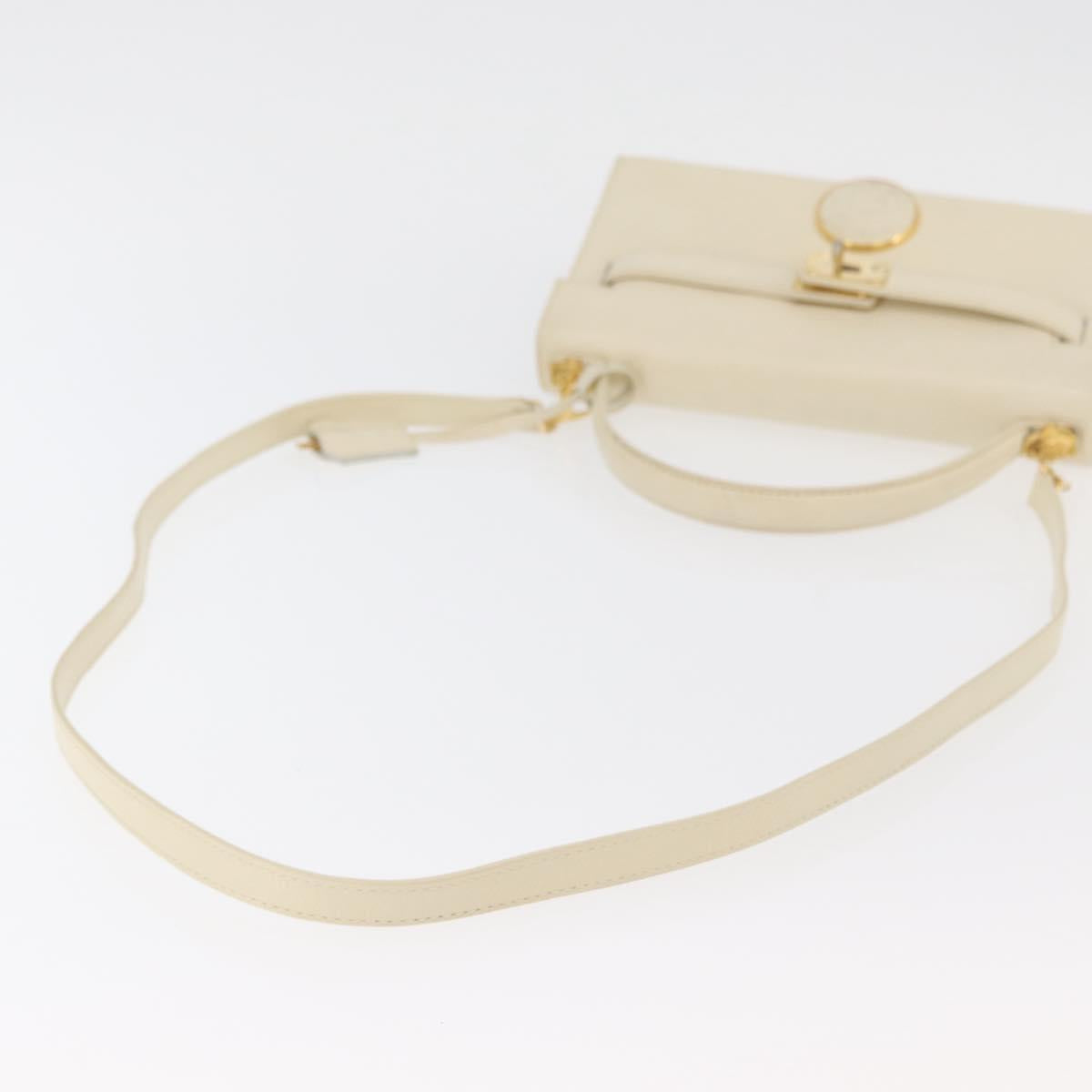 Gianni Versace Hand Bag Leather 2way White Gold Auth BA12237A