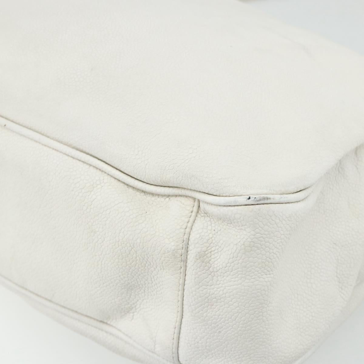 CHANEL Chain Shoulder Tote Bag Caviar Skin White Gold CC Auth BA12243