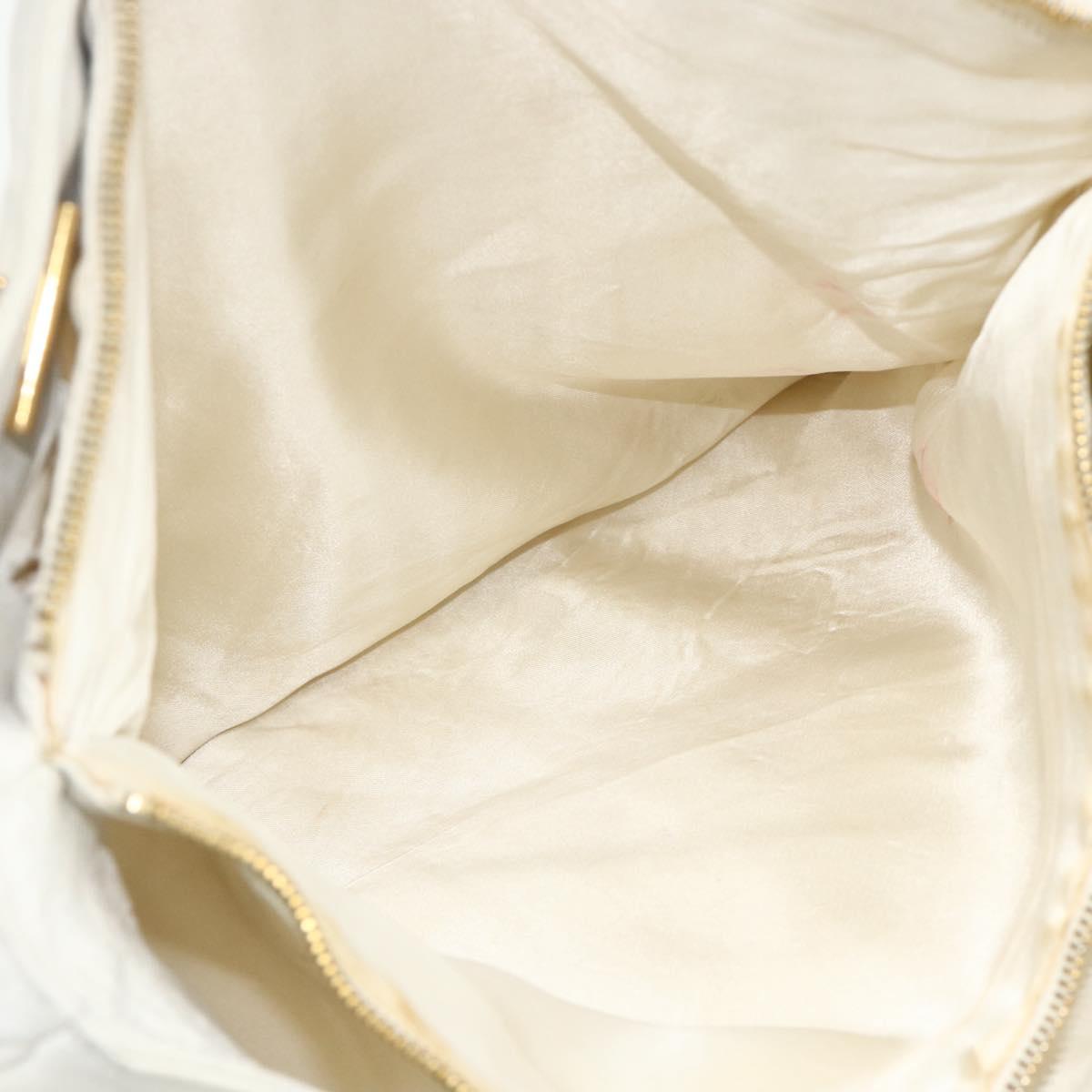 CHANEL Chain Shoulder Tote Bag Caviar Skin White Gold CC Auth BA12243