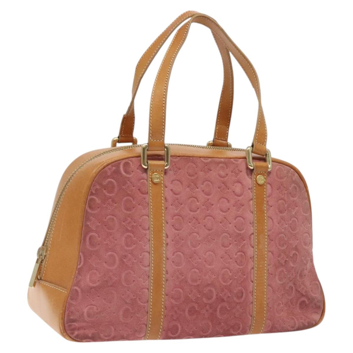 CELINE C Macadam Canvas Hand Bag Suede Pink Gold Auth BA1225