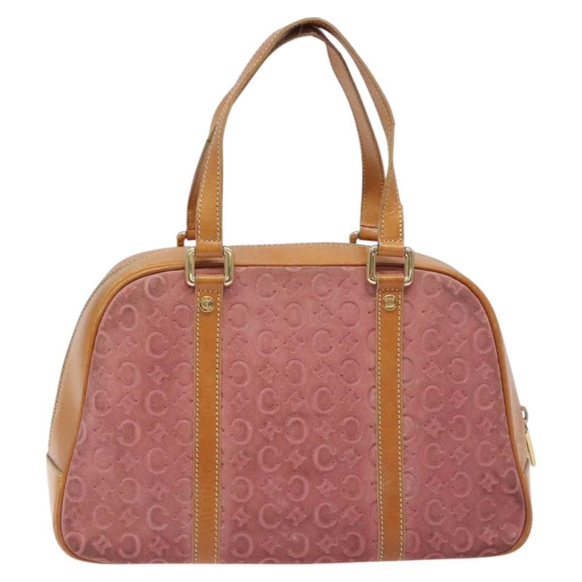 CELINE C Macadam Canvas Hand Bag Suede Pink Gold Auth BA1225