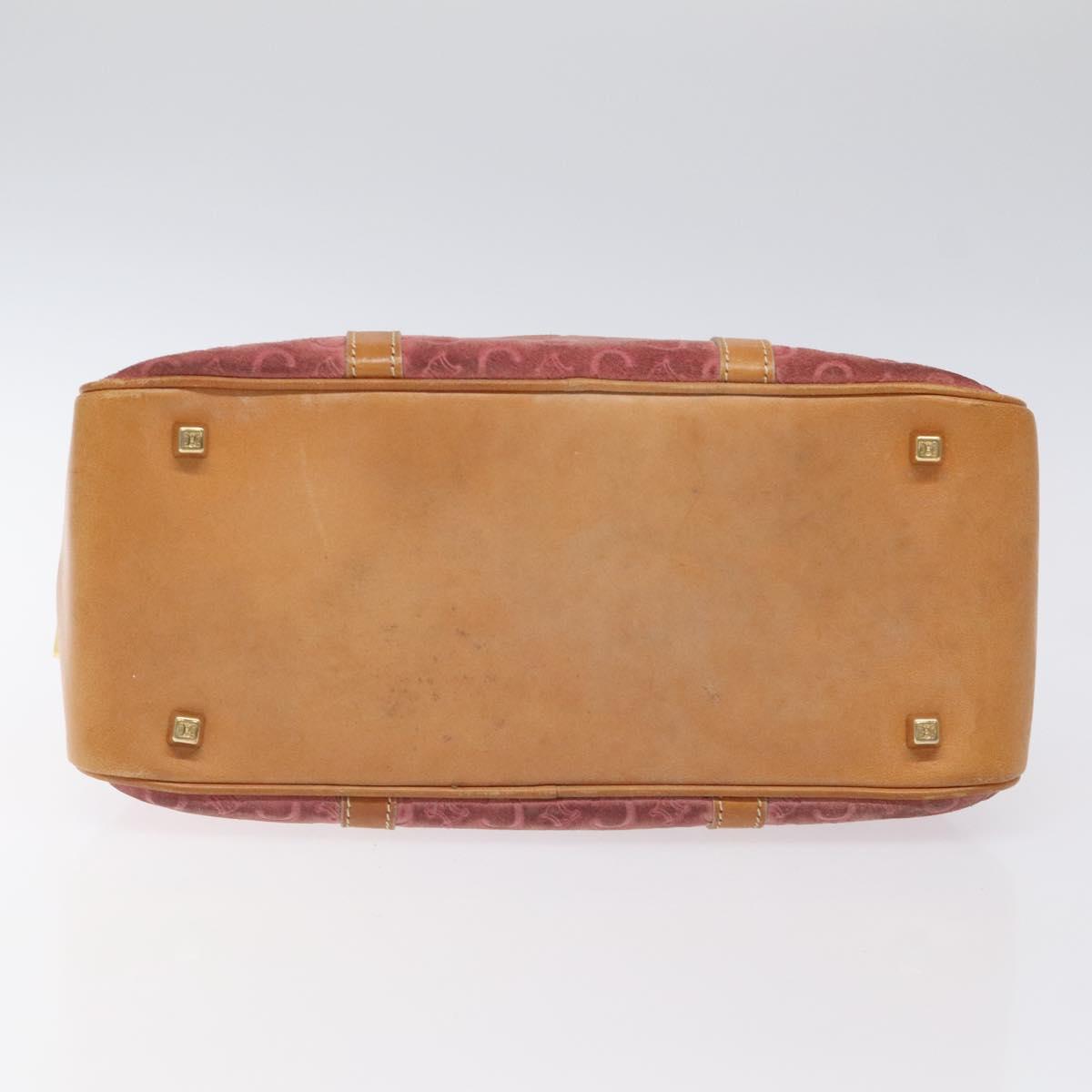 CELINE C Macadam Canvas Hand Bag Suede Pink Gold Auth BA1225