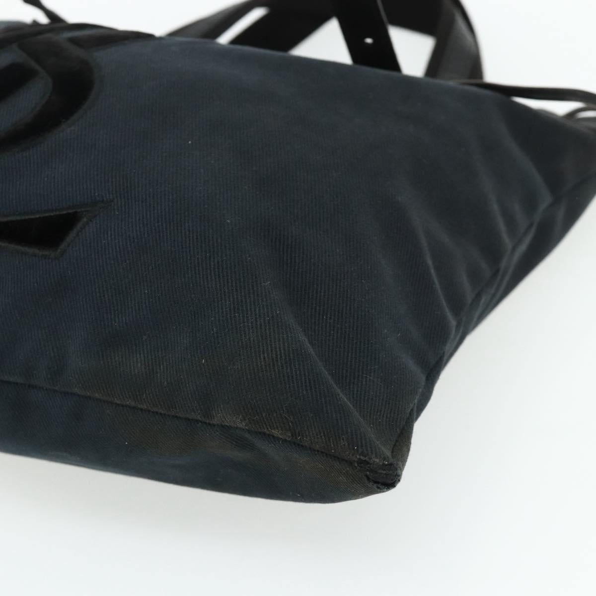 SAINT LAURENT Kahala Tote Bag Canvas Black Silver Auth BA12255