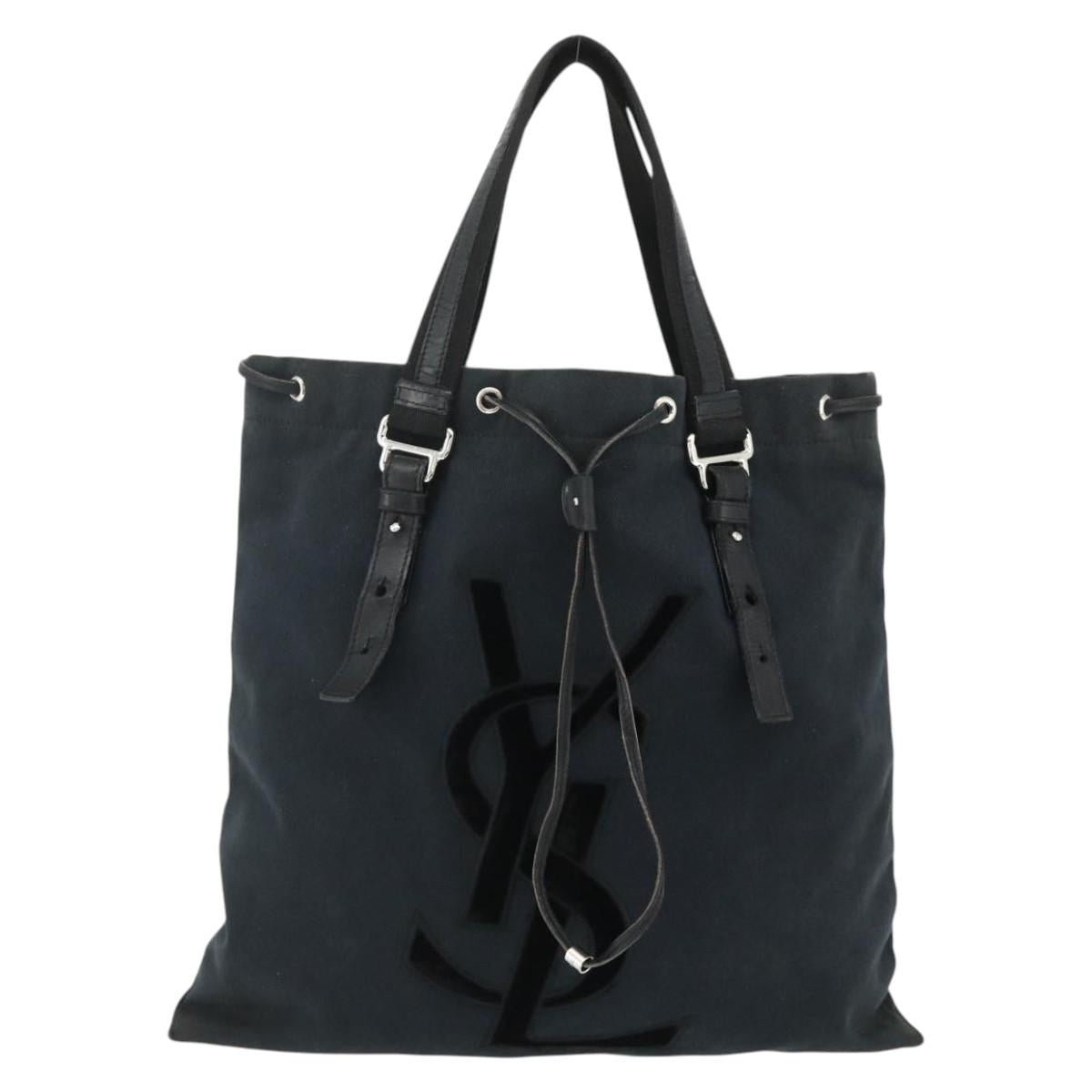 SAINT LAURENT Kahala Tote Bag Canvas Black Silver Auth BA12255