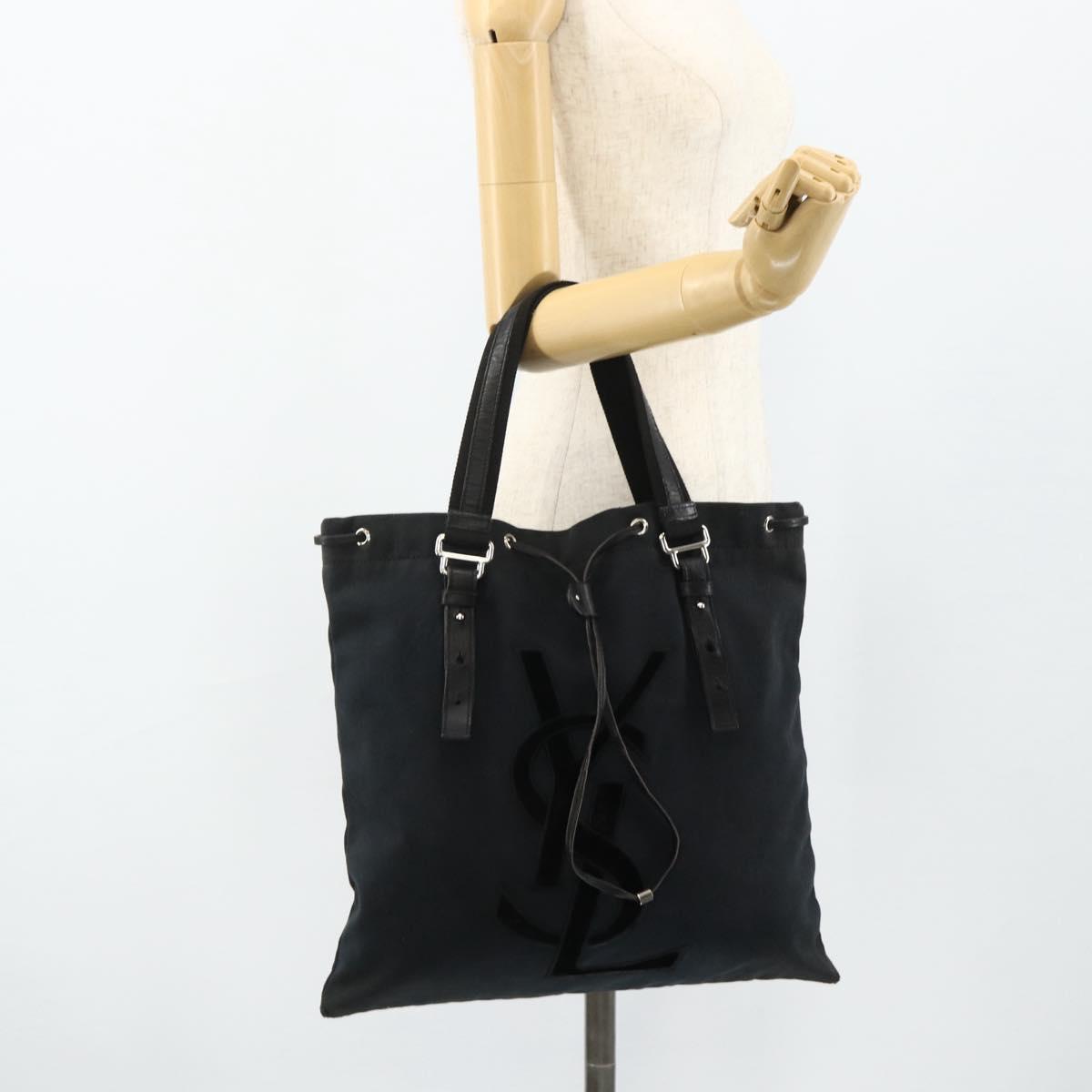 SAINT LAURENT Kahala Tote Bag Canvas Black Silver Auth BA12255