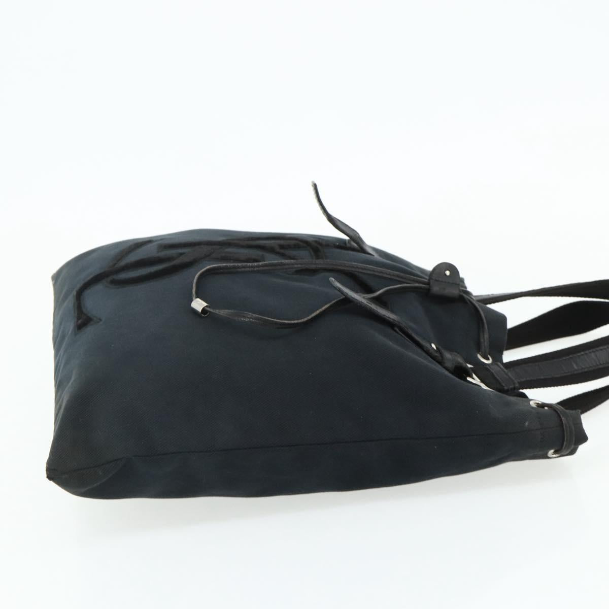 SAINT LAURENT Kahala Tote Bag Canvas Black Silver Auth BA12255