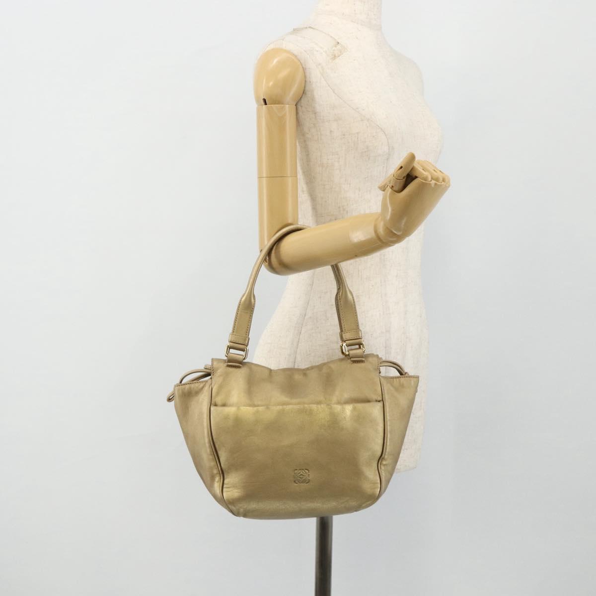 LOEWE Nappa Hand Bag Leather Gold Tone Auth BA12256