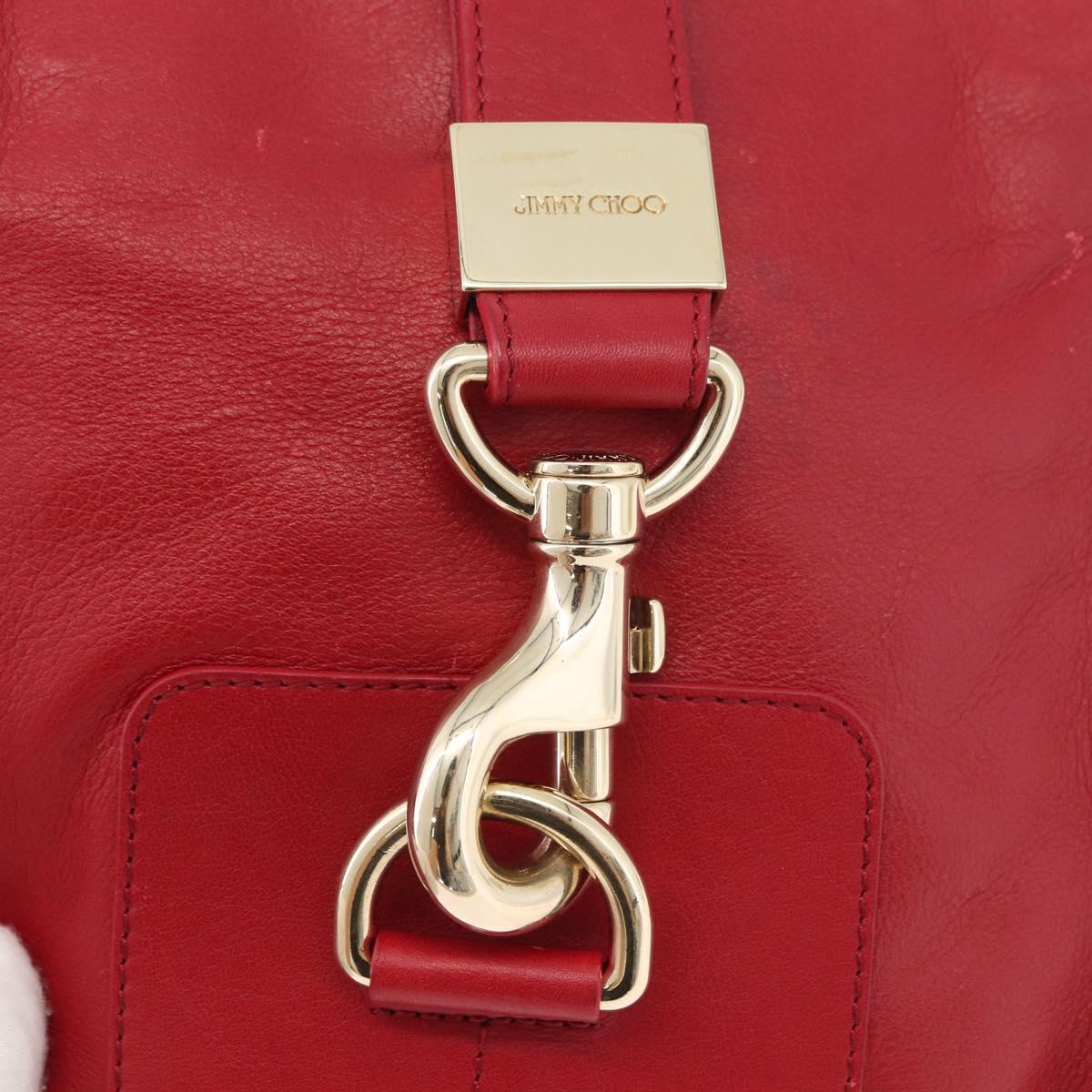 Jimmy Choo Shoulder Bag Leather Red Gold Auth BA12257A
