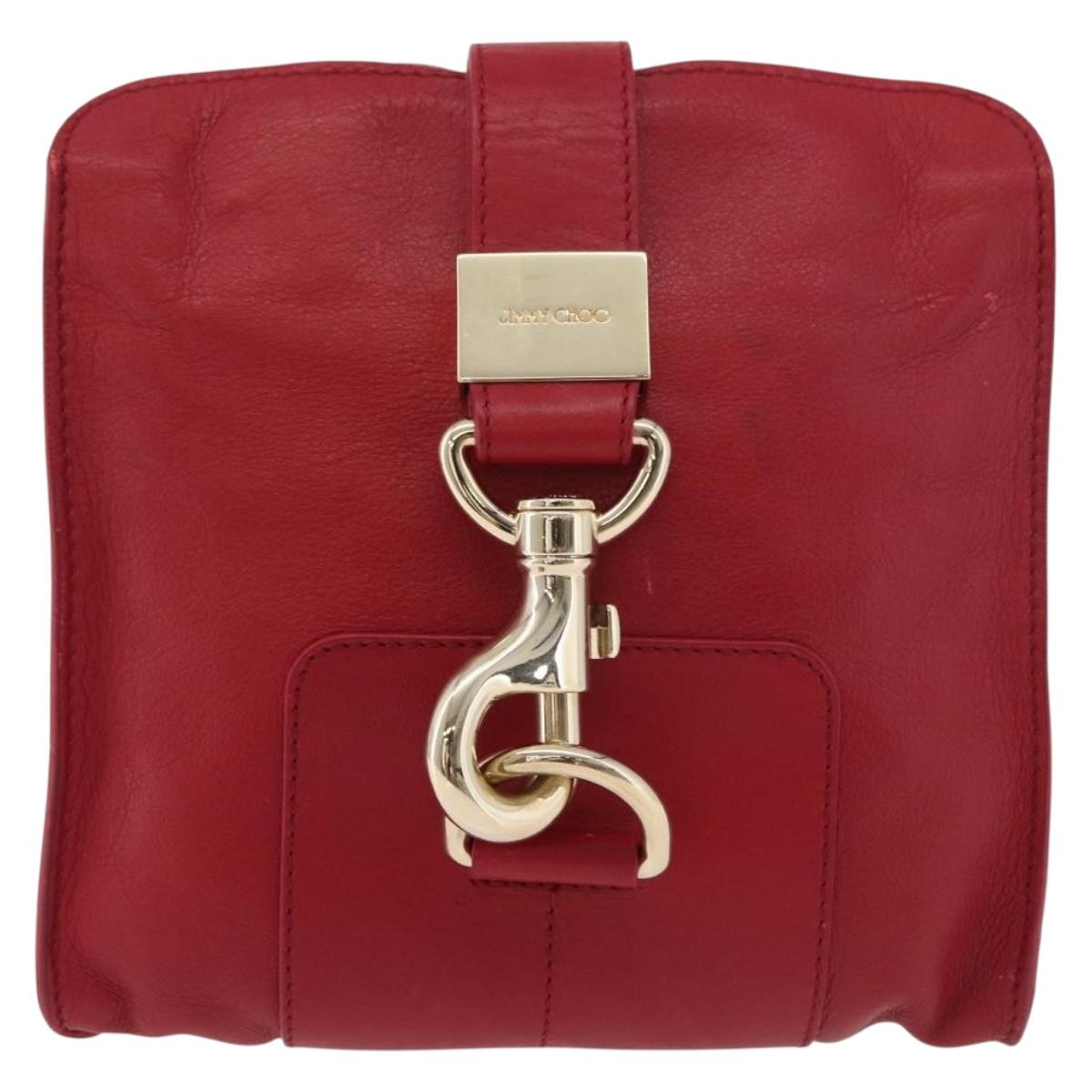 Jimmy Choo Shoulder Bag Leather Red Gold Auth BA12257A