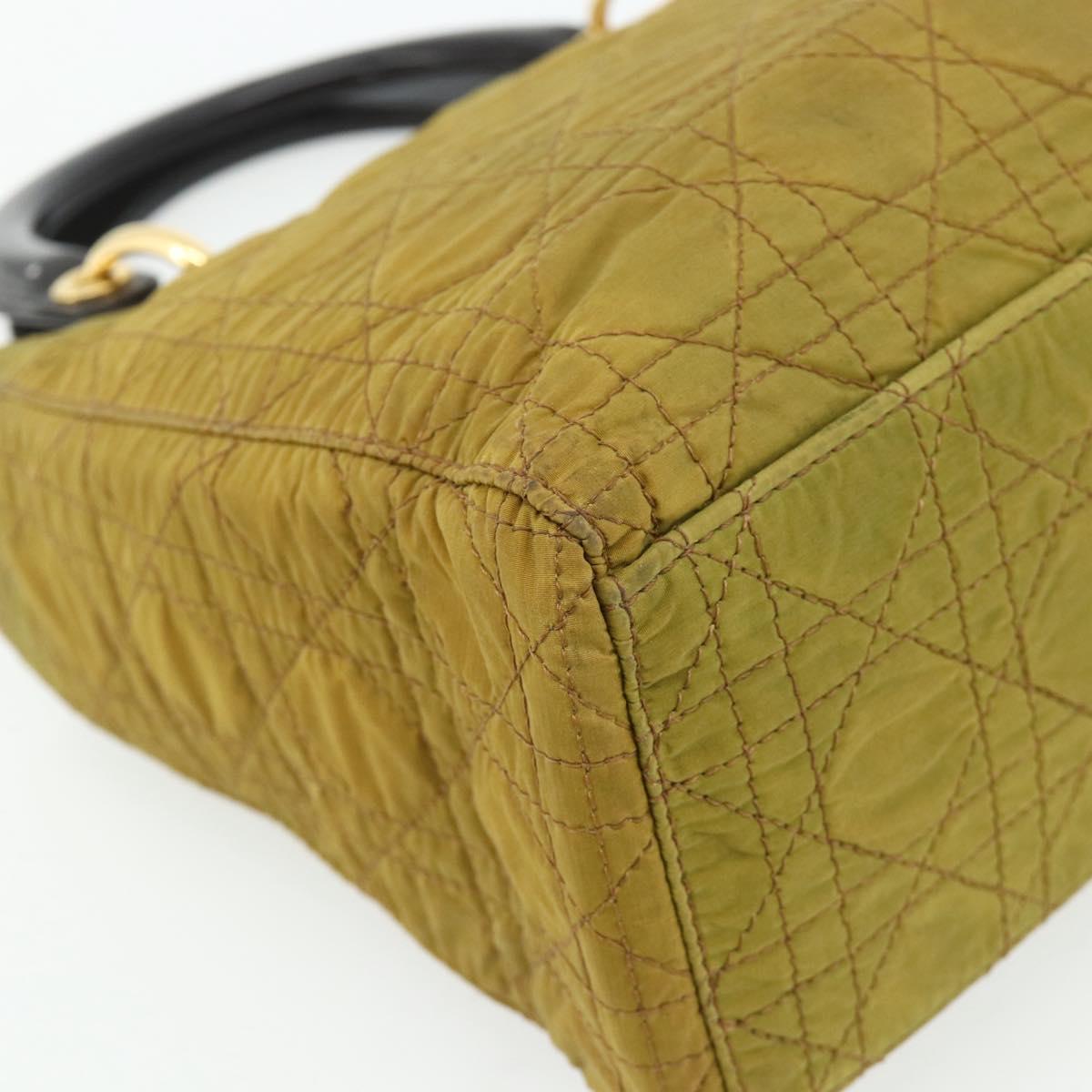 Christian Dior Canage Lady Dior Hand Bag Nylon Green Gold Auth BA12259