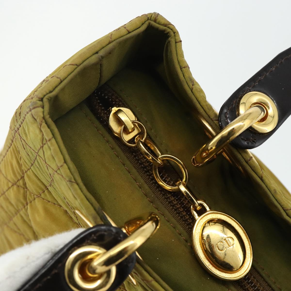 Christian Dior Canage Lady Dior Hand Bag Nylon Green Gold Auth BA12259