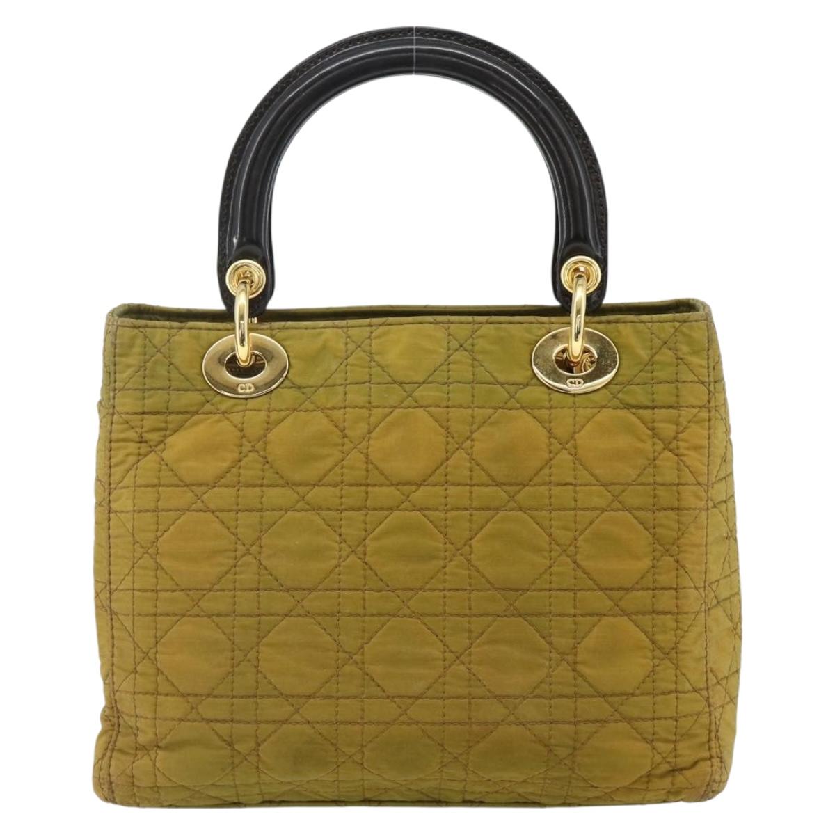 Christian Dior Canage Lady Dior Hand Bag Nylon Green Gold Auth BA12259