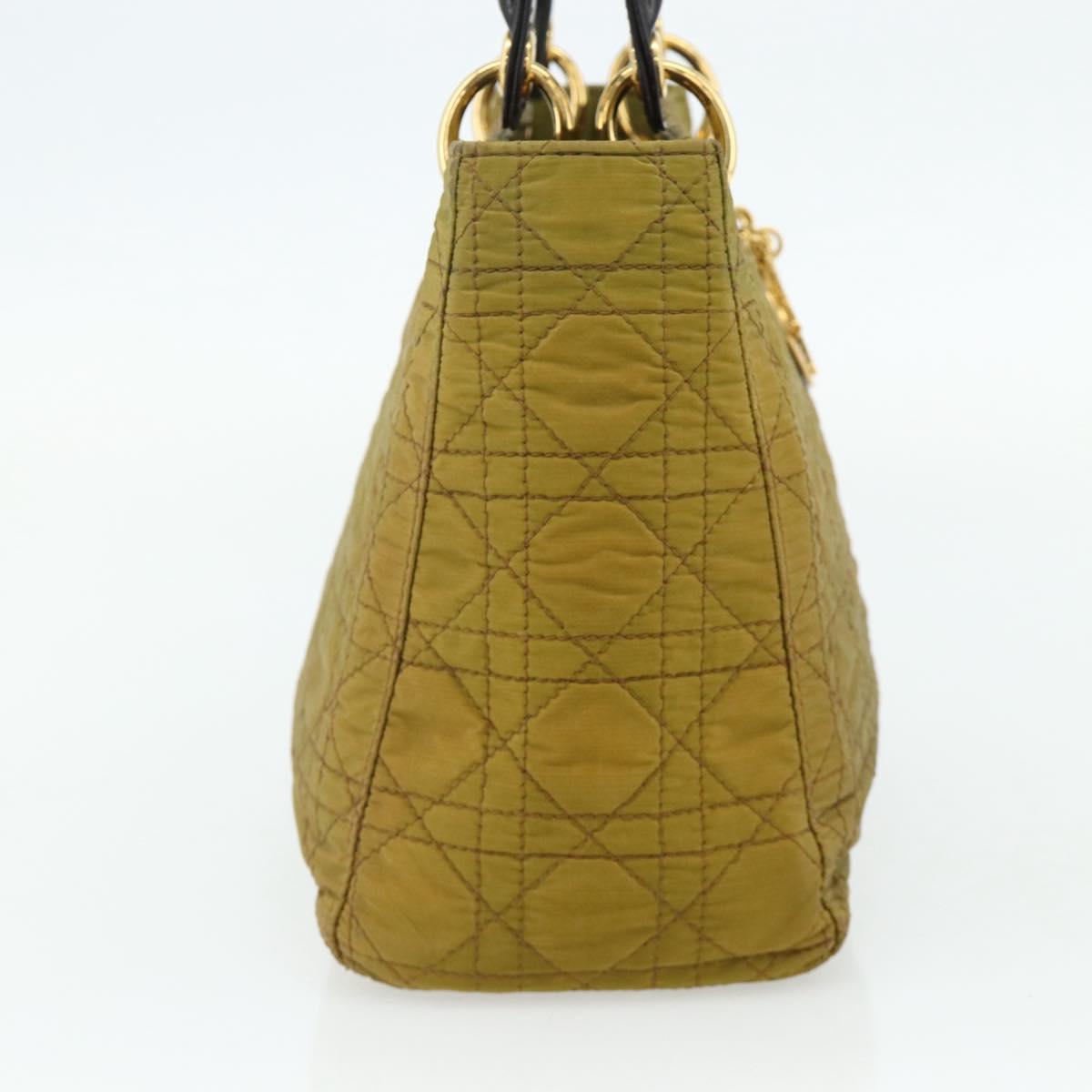 Christian Dior Canage Lady Dior Hand Bag Nylon Green Gold Auth BA12259