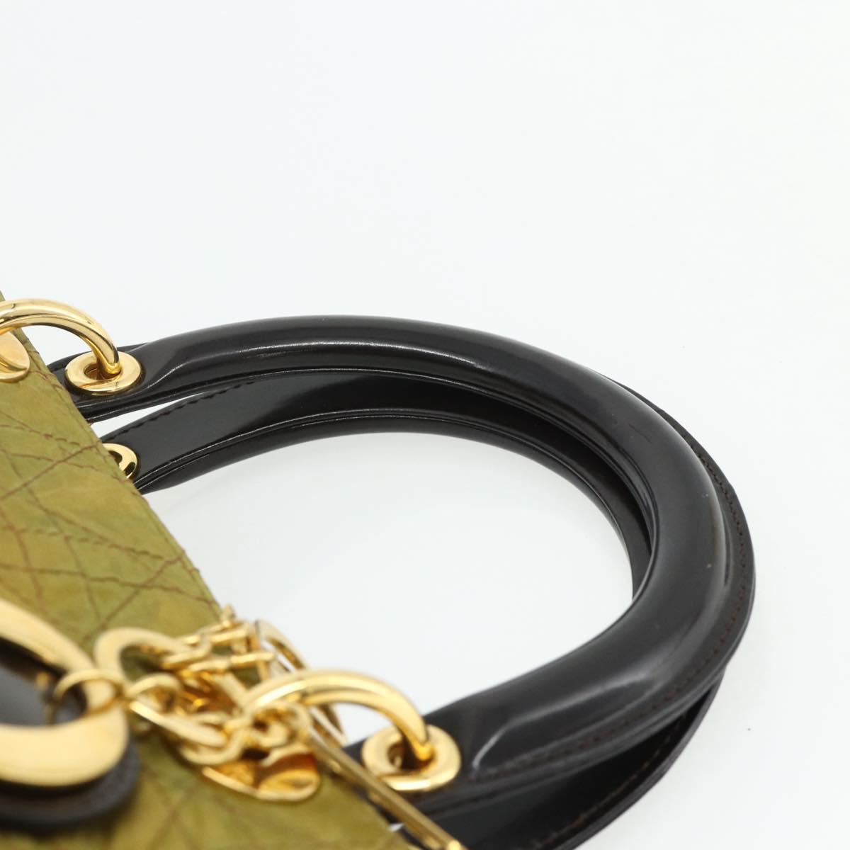 Christian Dior Canage Lady Dior Hand Bag Nylon Green Gold Auth BA12259