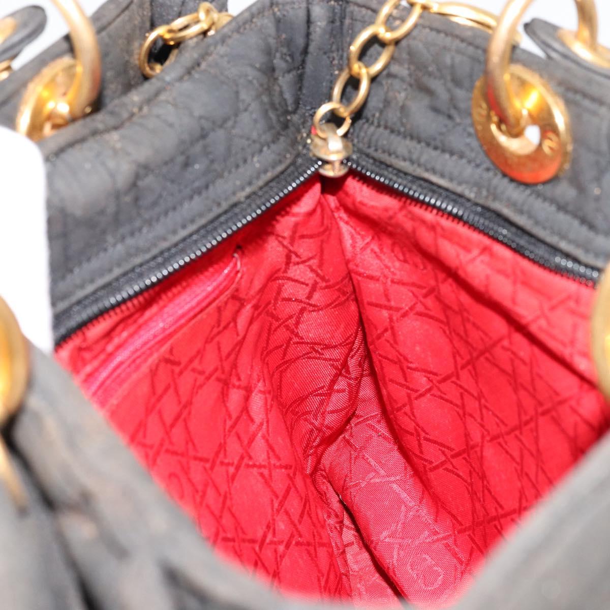 Christian Dior Canage Lady Dior Hand Bag Nylon Black Gold Auth BA12261