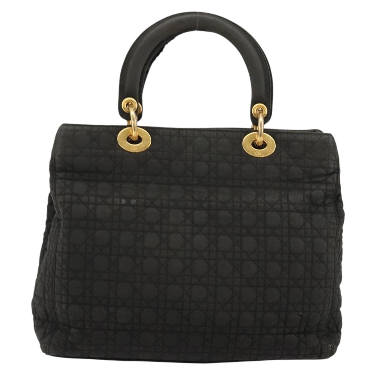 Christian Dior Canage Lady Dior Hand Bag Nylon Black Gold Auth BA12261