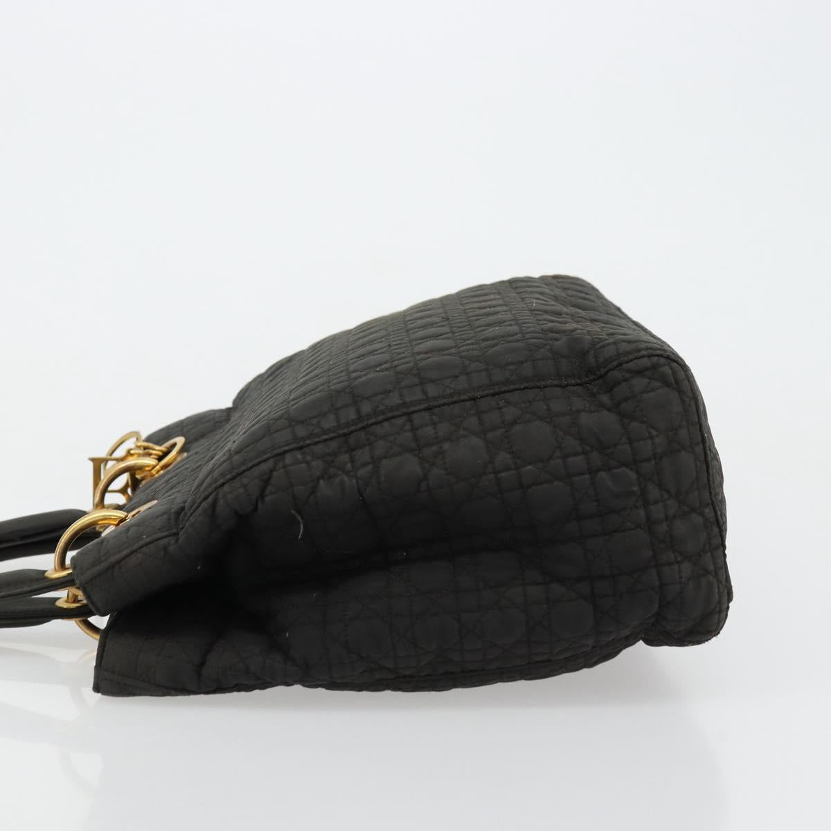 Christian Dior Canage Lady Dior Hand Bag Nylon Black Gold Auth BA12261