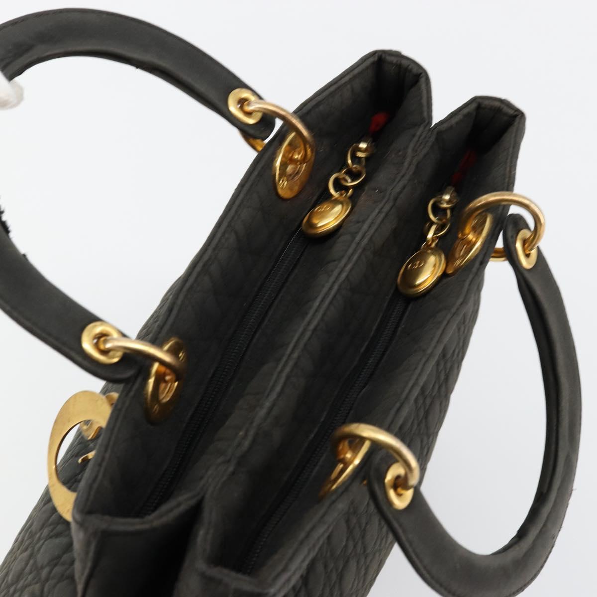 Christian Dior Canage Lady Dior Hand Bag Nylon Black Gold Auth BA12261