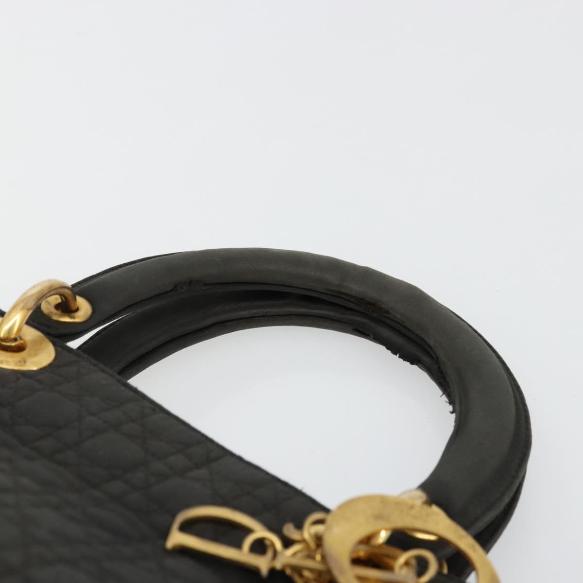 Christian Dior Canage Lady Dior Hand Bag Nylon Black Gold Auth BA12261
