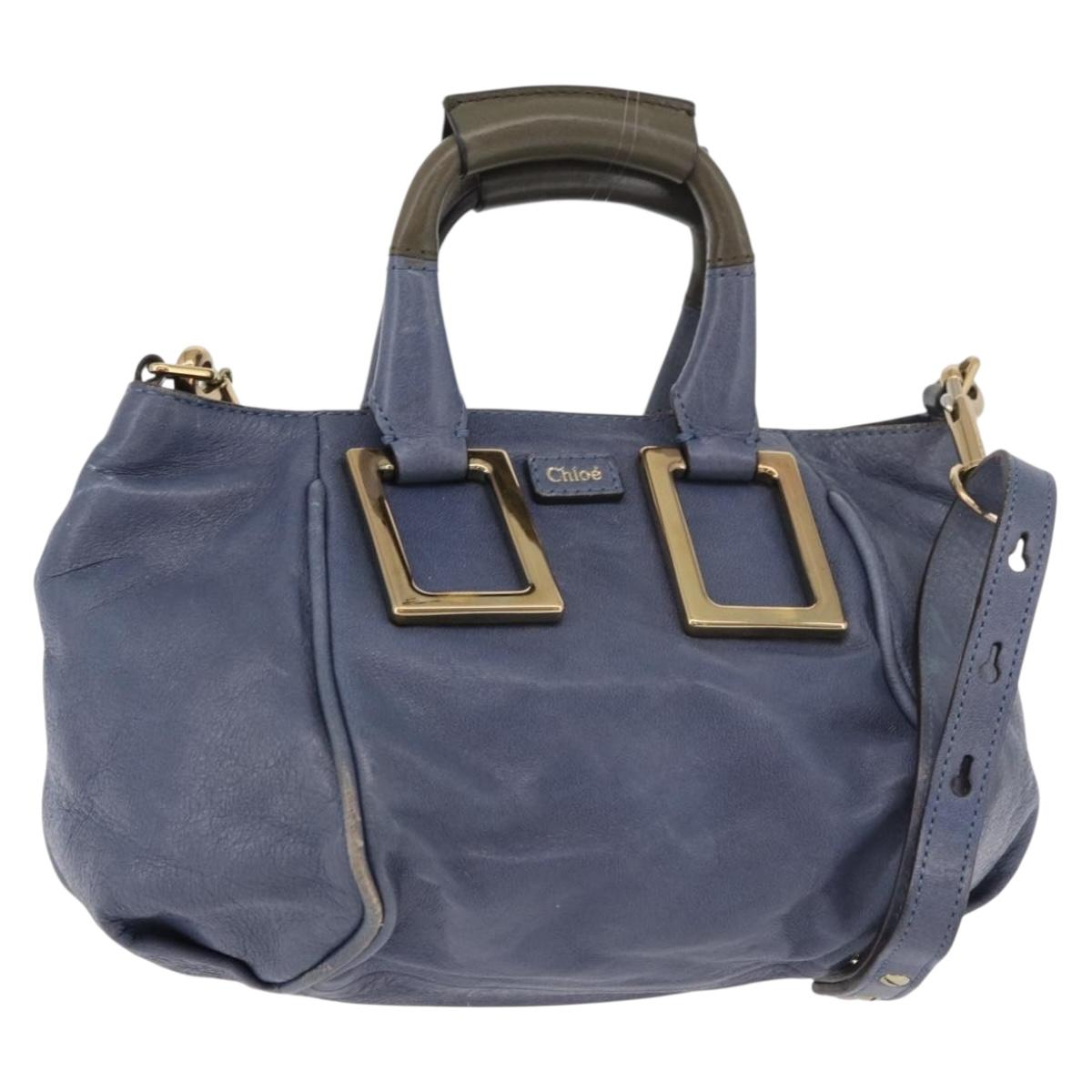 Chloe Etel Hand Bag Leather 2way Navy Gold Auth BA12262