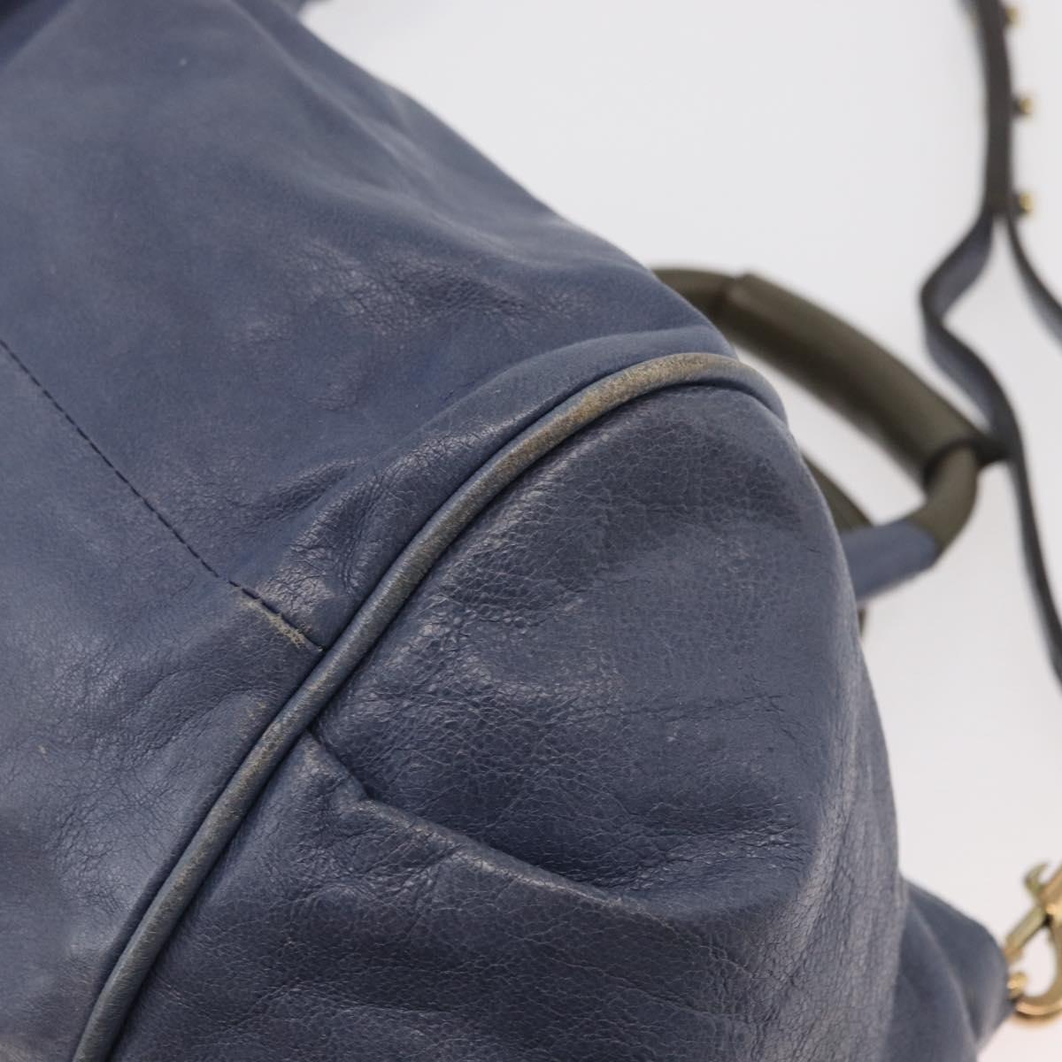 Chloe Etel Hand Bag Leather 2way Navy Gold Auth BA12262