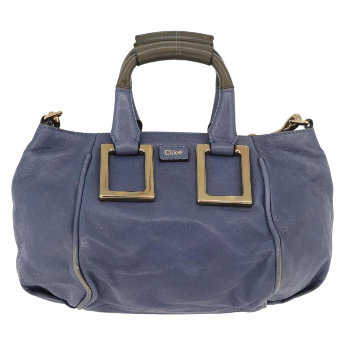 Chloe Etel Hand Bag Leather 2way Navy Gold Auth BA12262