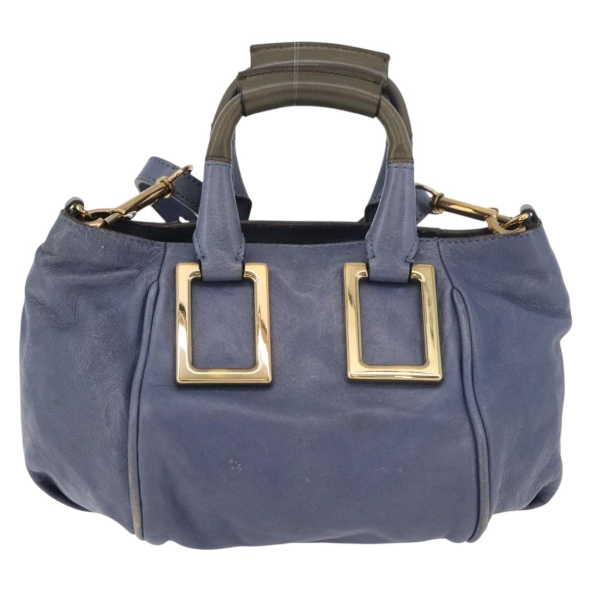 Chloe Etel Hand Bag Leather 2way Navy Gold Auth BA12262