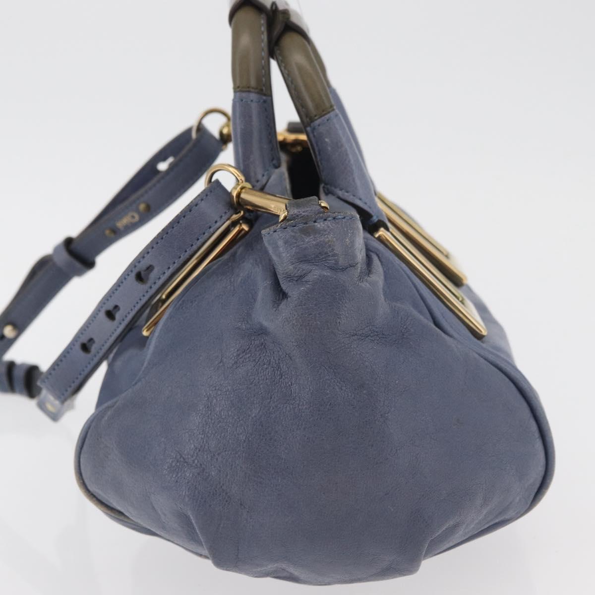 Chloe Etel Hand Bag Leather 2way Navy Gold Auth BA12262