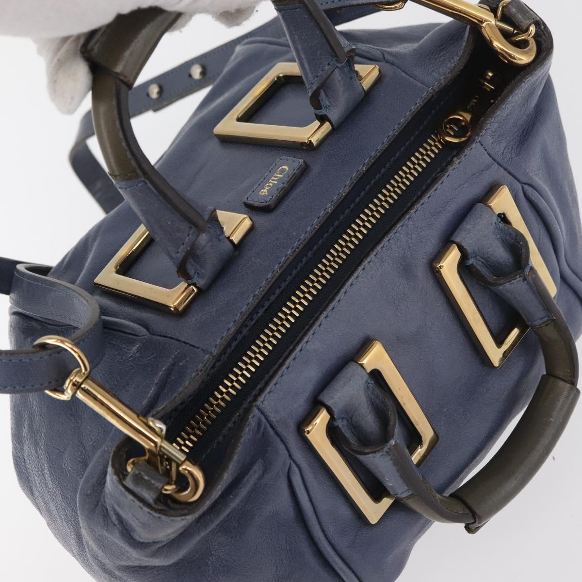 Chloe Etel Hand Bag Leather 2way Navy Gold Auth BA12262