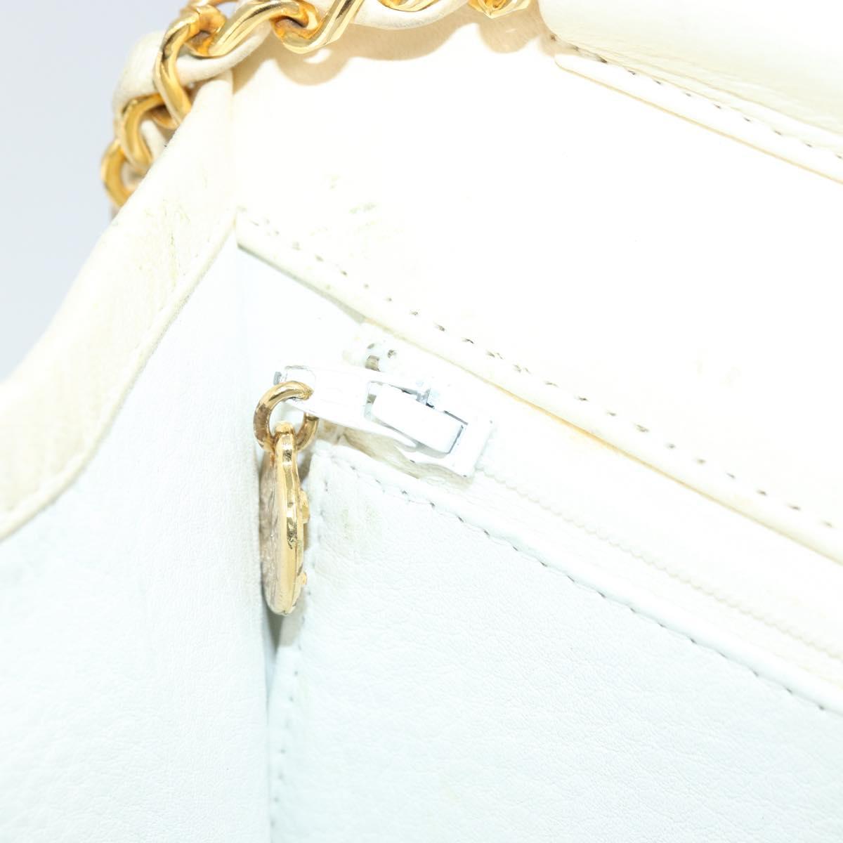 CHANEL Matelasse Chain Shoulder Bag Lamb Skin White Gold CC Auth BA12264